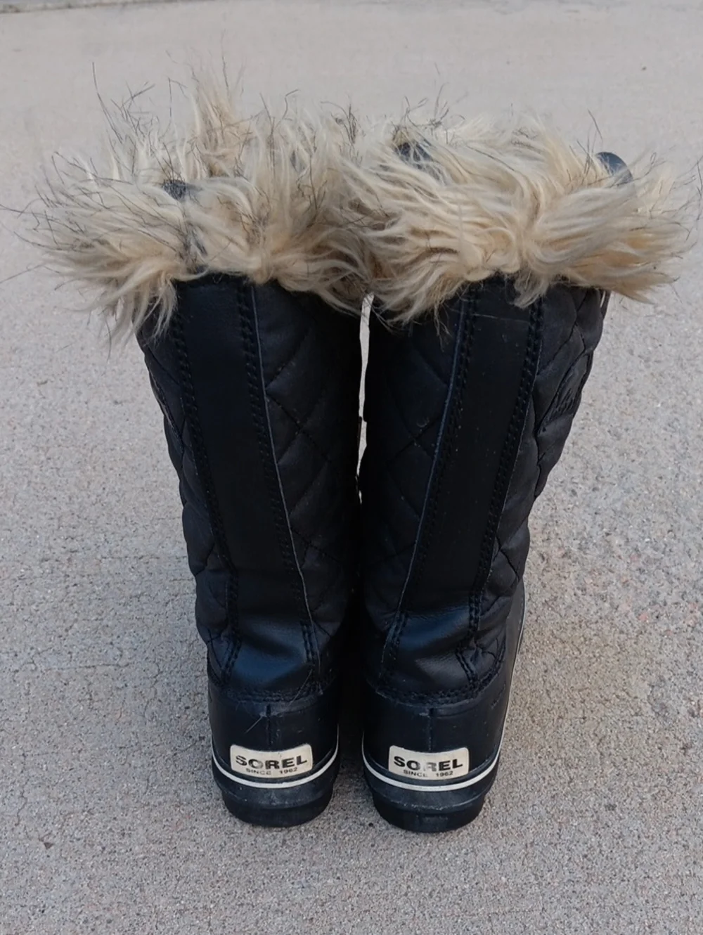 Sorel Tofino Canvas Black Winter Boots Fur Trim Womens Size 7